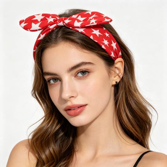 Women Headband USA Flag Independence Day Theme Three-Dimensional Rabbit Ear Bow Shape Headband Sponge Filling Non-Slip Hair Hoop