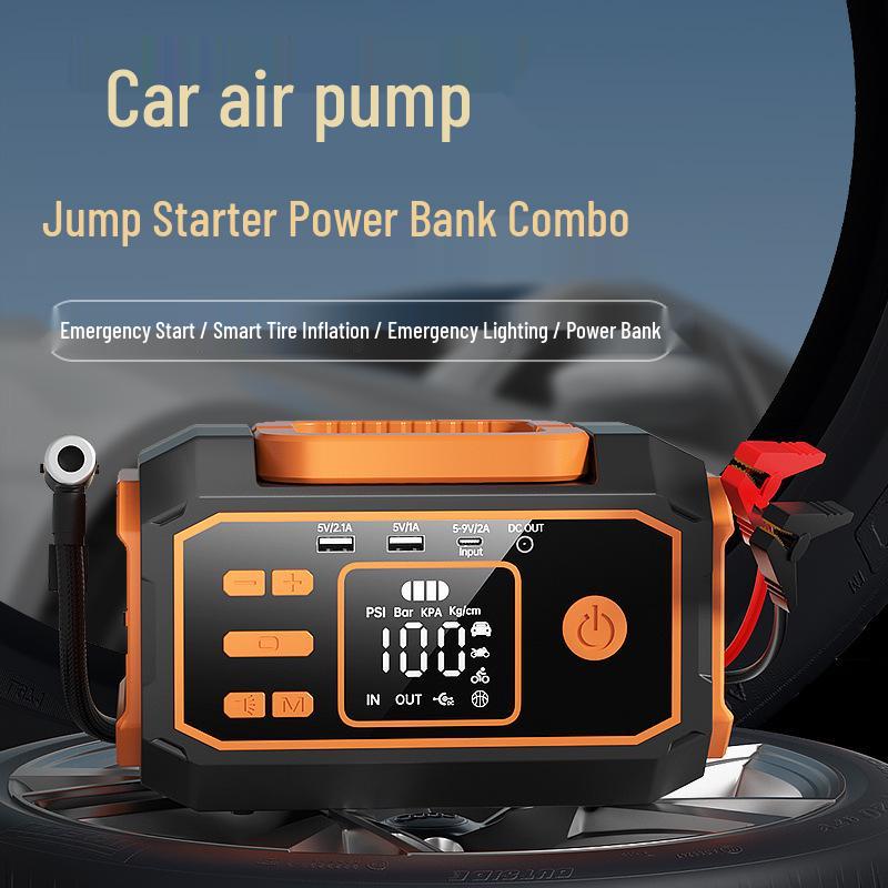 

Integrated Car Tire Inflator & Jump Starter with Large Capacity