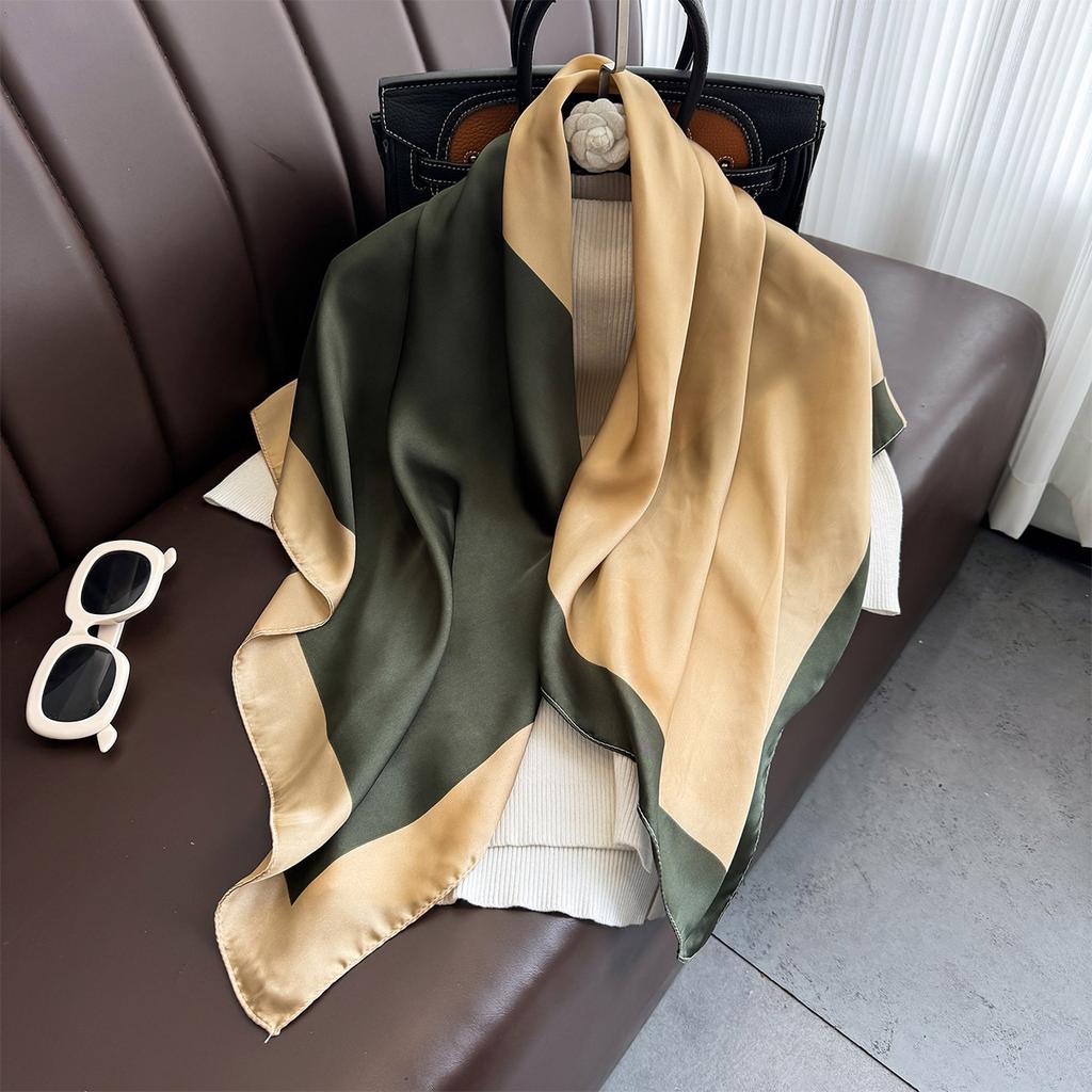 Spring style silk scarf for women, fashionable 91cm large square scarf with travel shawl, Korean style silk scarf, elegant shawl, versatile for sun pr