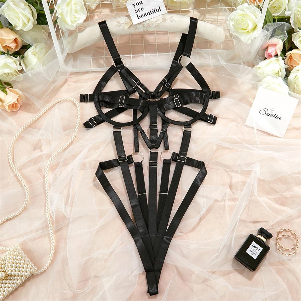 Aduloty Sexy Teddy Bodysuit for kvinner Sommer hult perspektiv Erotisk dameundertøy Svart Temptation Slynge bøyle BH Undertøysett