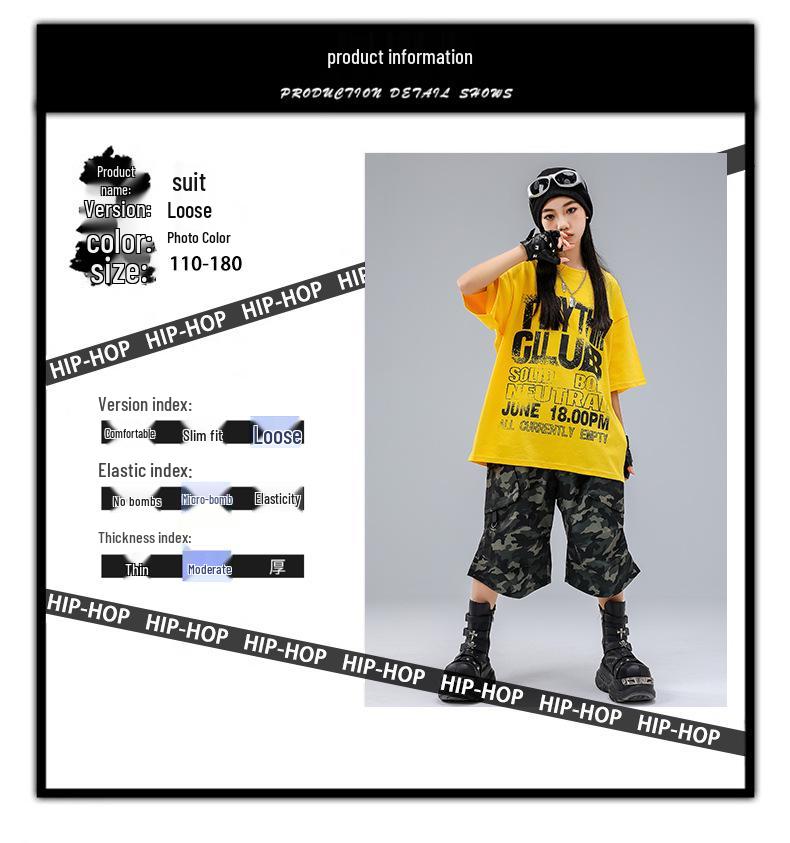 Trendiges Streetdance-Performance-Kostüm für Kinder - Gelbes Hip-Hop-Jazz-Outfit für Jungen und Mädchen