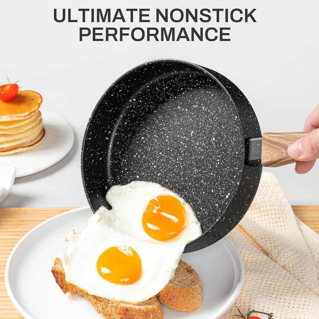 MICHELANGELO Non Stick Frying Pans with Stay-Cool Handle Small Grilling Pan Fried Egg Cooker Induction Cookware