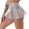 Women See Through Flared Skirt Clubwear Glossy Shiny High Waist Zipper Back Miniskirt