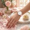 BUREI Ladies Quartz Wristwatch Waterproof Pink Leather Band Stylish Casual Thin Lightweight Japan Made