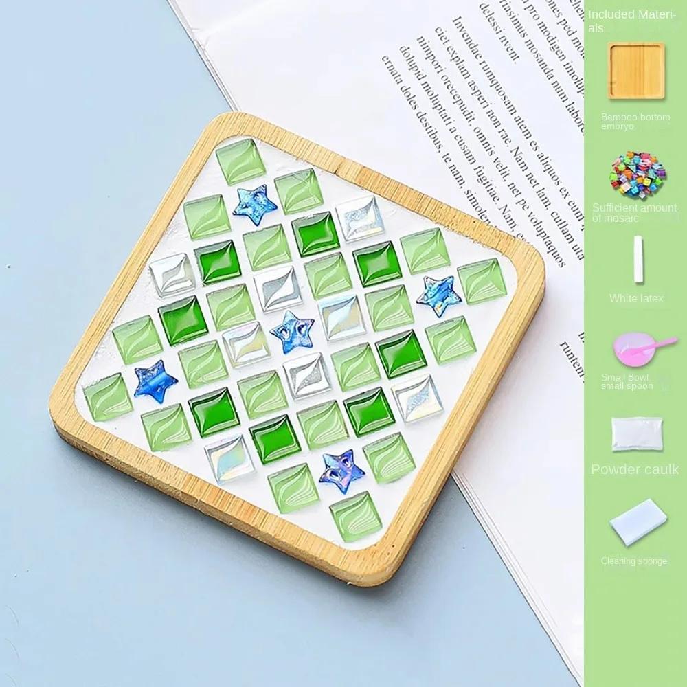NEW Square Round DIY Mosaic Cup Mat Handicraft Mosaic Glass Handmade Coaster Accessories Free Creation Bamboo Pad Parent-Child