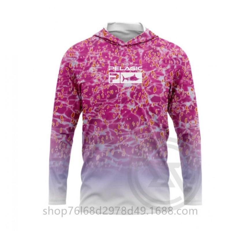 Mens Quick-Dry Ice Silk Long Sleeve Fishing Shirt UPF50 Sun Protection Hooded Tee With Integrated Face Cover