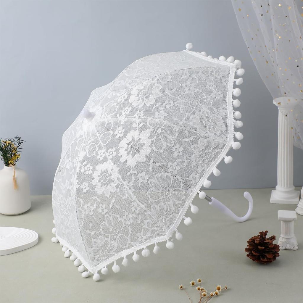 CALLARON Lace Long Lightweight Can be Used as a Sun Stylish Embroidered Perfect for Bridal Photography Tea and Dances Women's Umbrella, 47cm, 107g,
