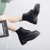Martin boots European and American two wear thick bottom hole locomotive boots front zipper, women's short boots are loose