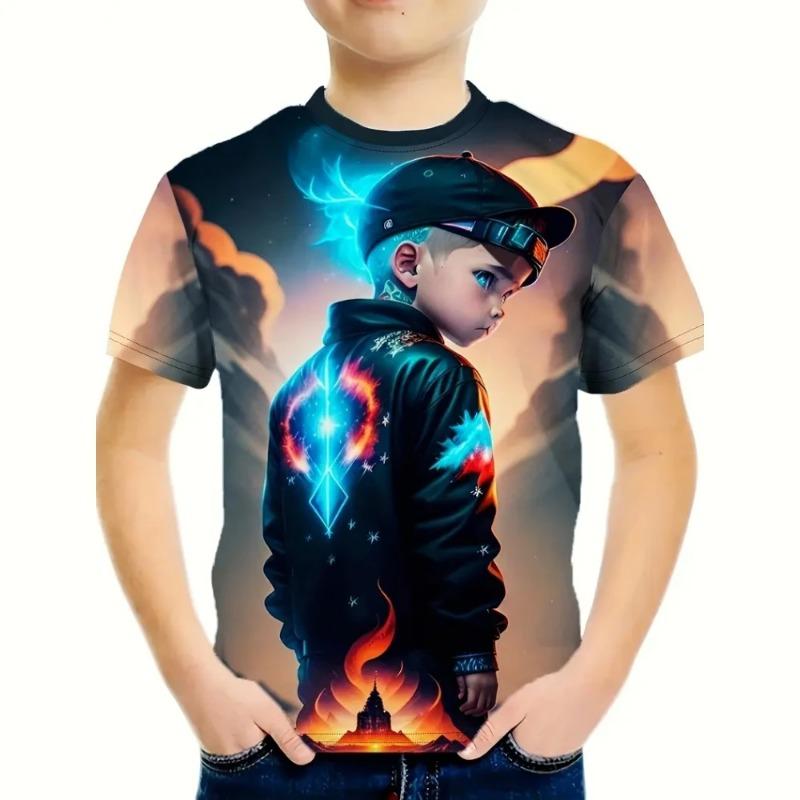 Clothing for Boys Cartoon Character 3D Printing Summer Casual Comfortable Round Neck Short Sleeve Body Shirt Children's T-Shirt