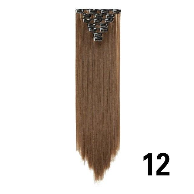 Długie kręcone klipsy do przedłużania włosów 16 klipsów syntetyczne naturalne kawałki włosów dla kobiet 7 sztuk/zestaw 24 cale Ombre blond czerwony czarny sztuczne włosy