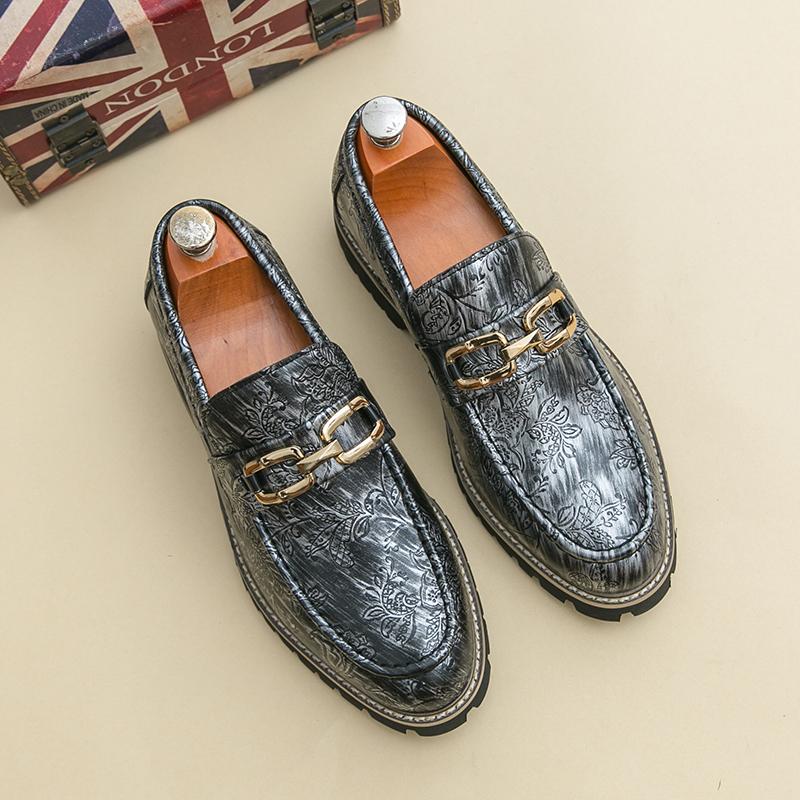 Golden Print Man Dress Shoes Pointed-toe Designer Men Business Shoes Anti-slip Platform Formal Leather Shoes zapatos de vestir