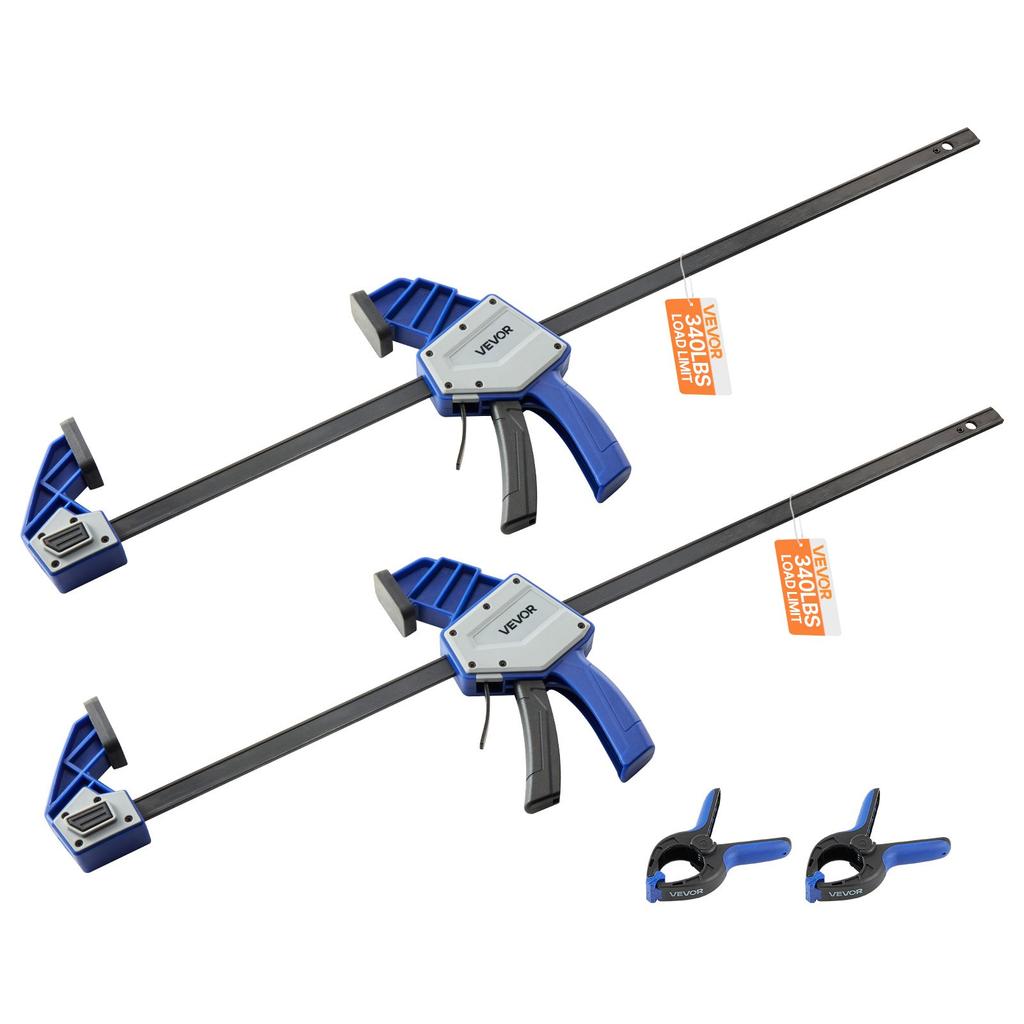 VEVOR Bar Clamps for Woodworking, 2-Pack 60.96 Cm One-Handed Clamp/Spreader, Quick-Grip F-Clamp with 154 Kg Load Limit