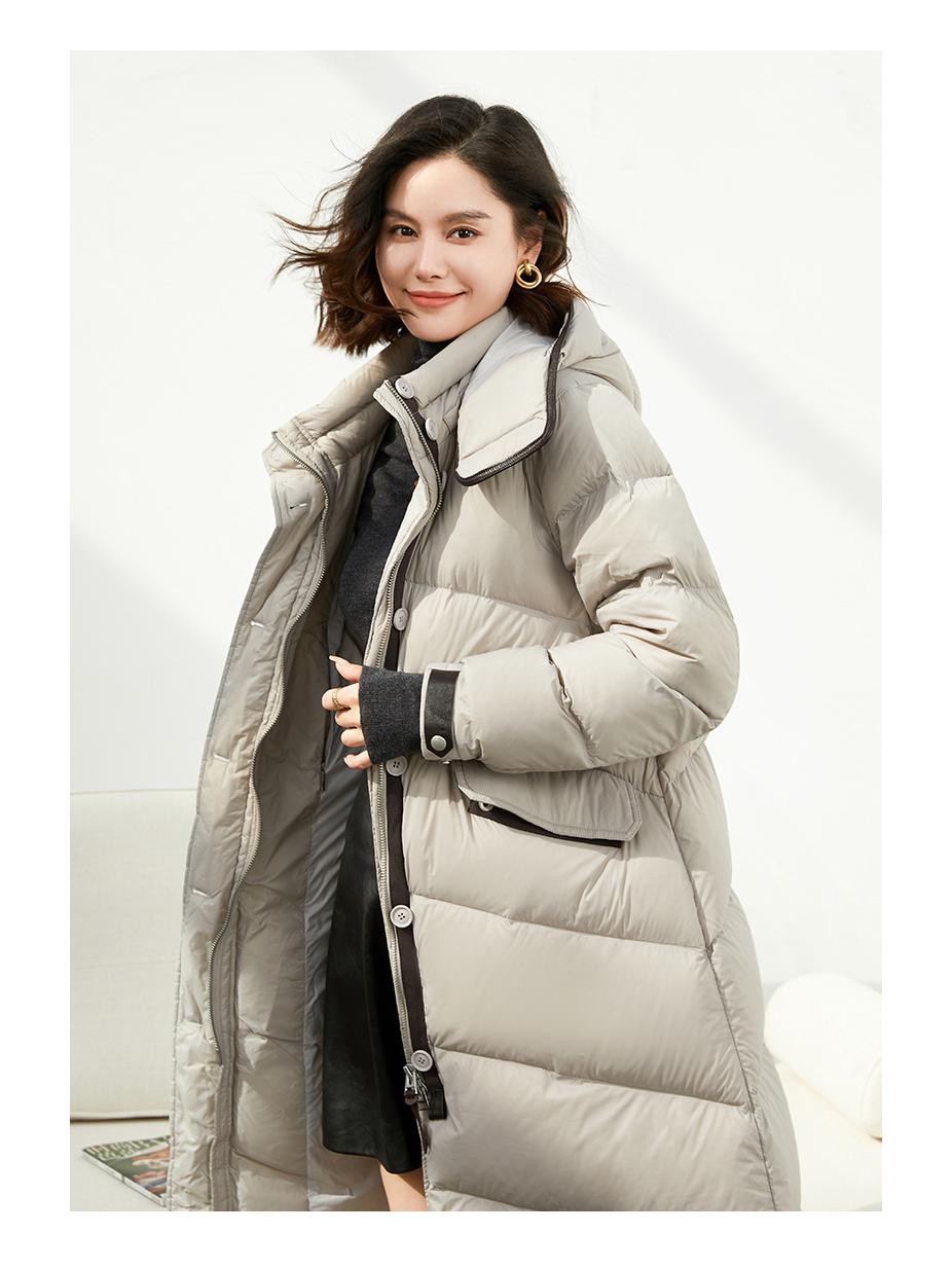 

Зимняя куртка с капюшоном на белом утином пуху 2024: Ботинки выше колена, Модные, Утепленное повседневное пальто-пуховик. S серый/жемчужный