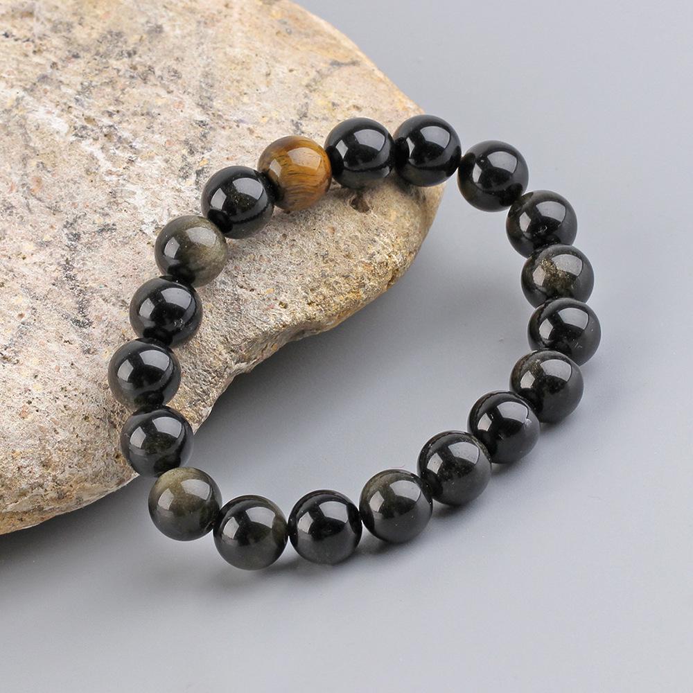 Black Gold Obsidian Bracelet with Double Golden Eye – Collection Grade, Good Luck Couple s Gift 10MM