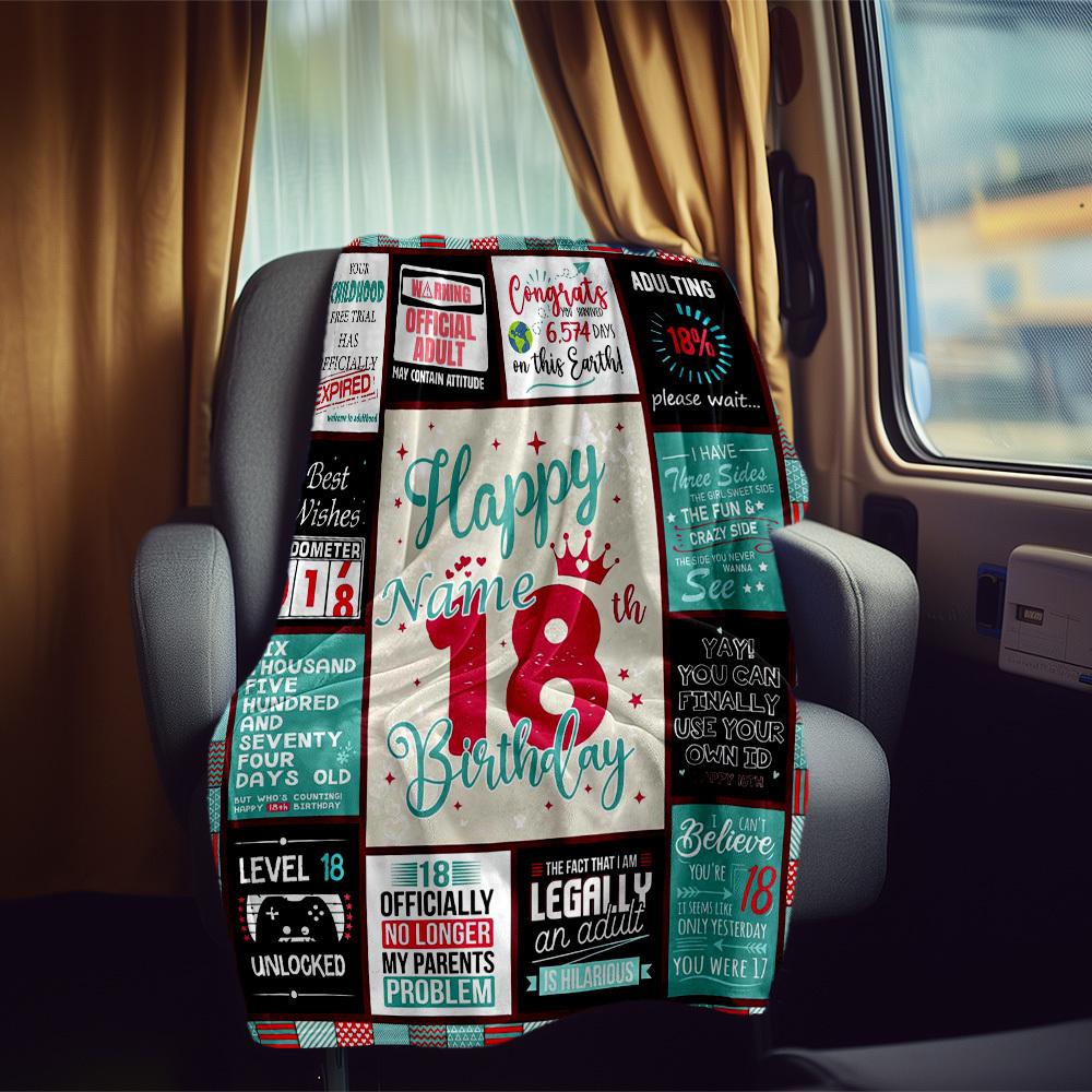 Happy 18Th Birthday Customize Your Name Rv Blanket Soft Cozy Lightweight Allseason Multipurpose Throw For Travel Camping Picnics Sofa Rv Bed Living
