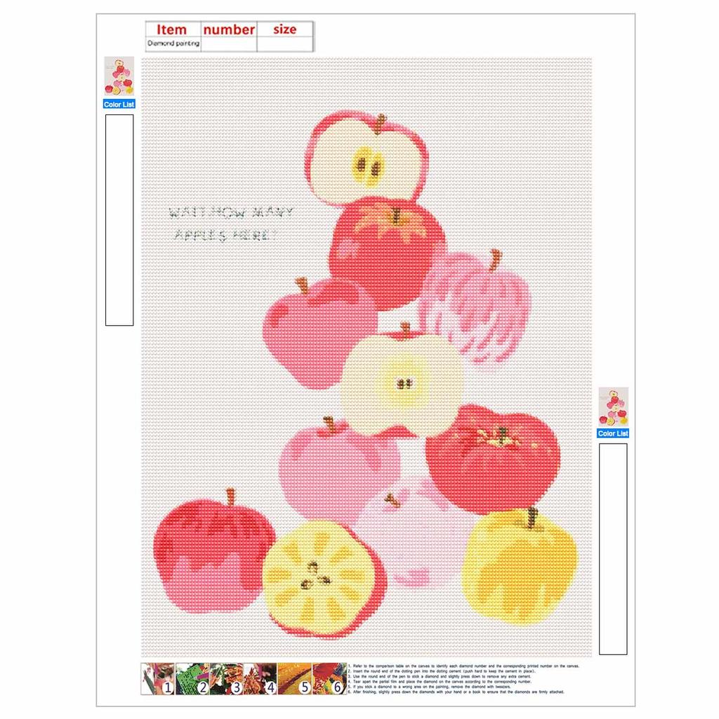 Diamond Painting DIY Kit Delicious Fresh Red Apple Fruit Design 5D Full Drill Rhinestone Art Canvas Relaxing Craft Wall Decor