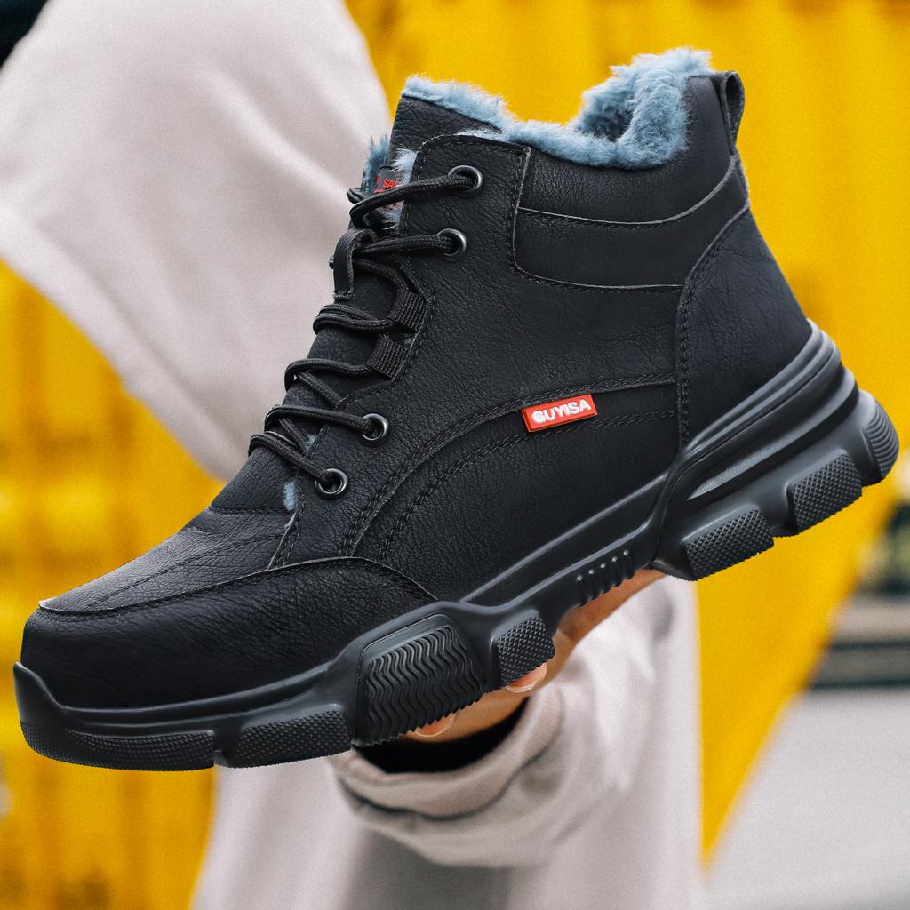 Fashion Waterproof Work Boots Men Steel Toe Boots Black Leather Safety Shoes High Top Winter Working Shoes Security Protective Boot
