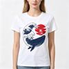 Women Vintage Ocean Whale Wave Palm Tree Graphic Tshirt Japanese Art Casual Short Sleeve Tee