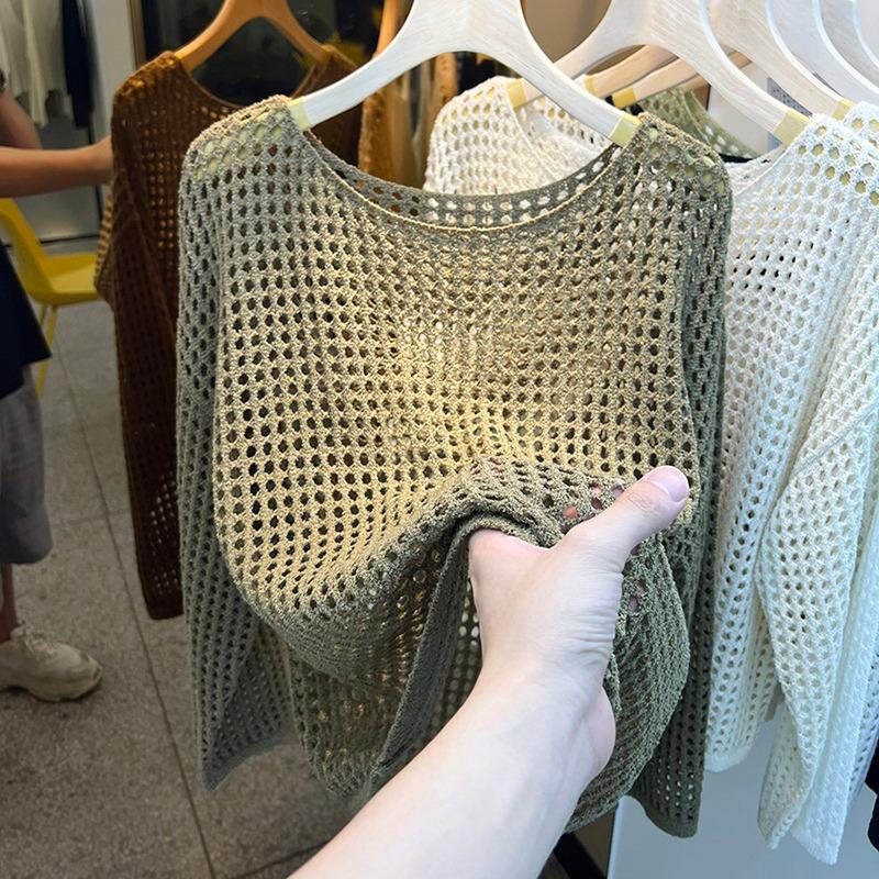 

Летний омолаживающий ретро вязаный топ с ажурным узором, простая свободная повседневная блузка с защитой от солнца для женщин One Size верблюд