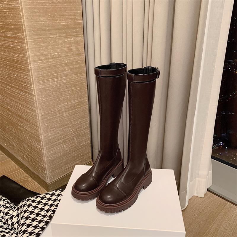 But knee boots women's 2025 autumn and winter new versatile brown flat boots thick-soled boots tall knight boots