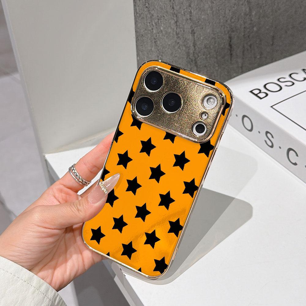 

Lucky Start Phone Case For iPhone 17 16 15 14 13 12 11 Pro Max 16E Gold Electroplated glass shell Retro Heartbeat Cover IPHONE17PROMAX