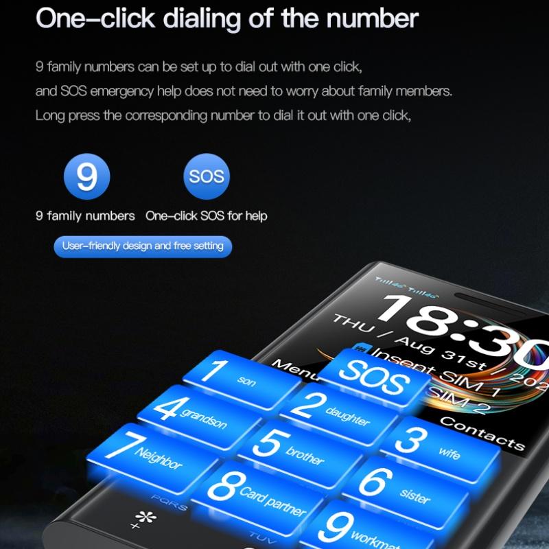 New I23 Elderly Feature Phone 1.77Inches 64MB RAM 64MB ROM FM Radio Flashlight Vibration Type-C 1400mAh Dual SIM Mini Card Small Mobile Phone
