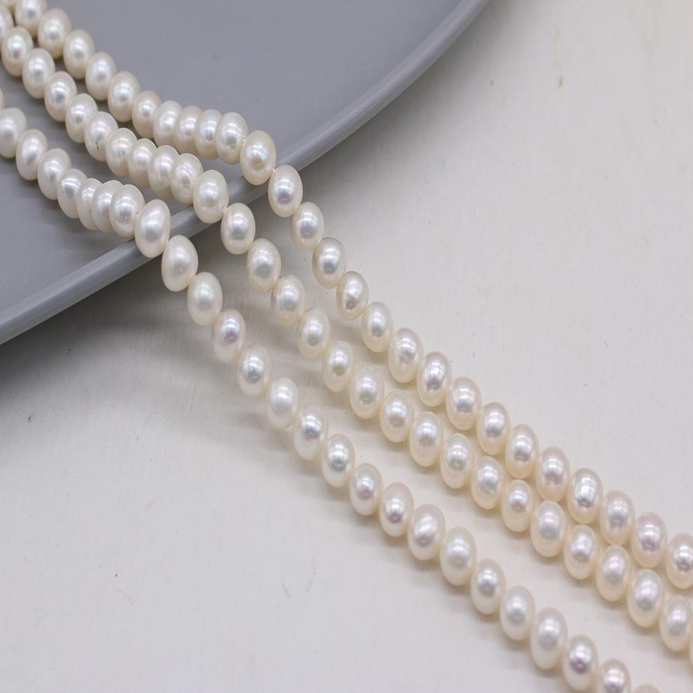 1String, White Near Round Pearl 6.5-7mm, Fashion Women Natural Freshwater Pearl Beads for Jewelry Making DIY Crafts, Luxury Bulk Gifts 36cm