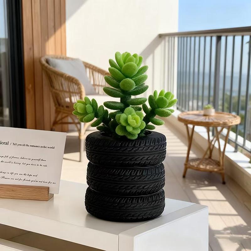 Creative Tire Shaped Flowerpot Green Potted Plants Container Home Courtyard Garden Decor Resin Handicrafts Ornament Gift