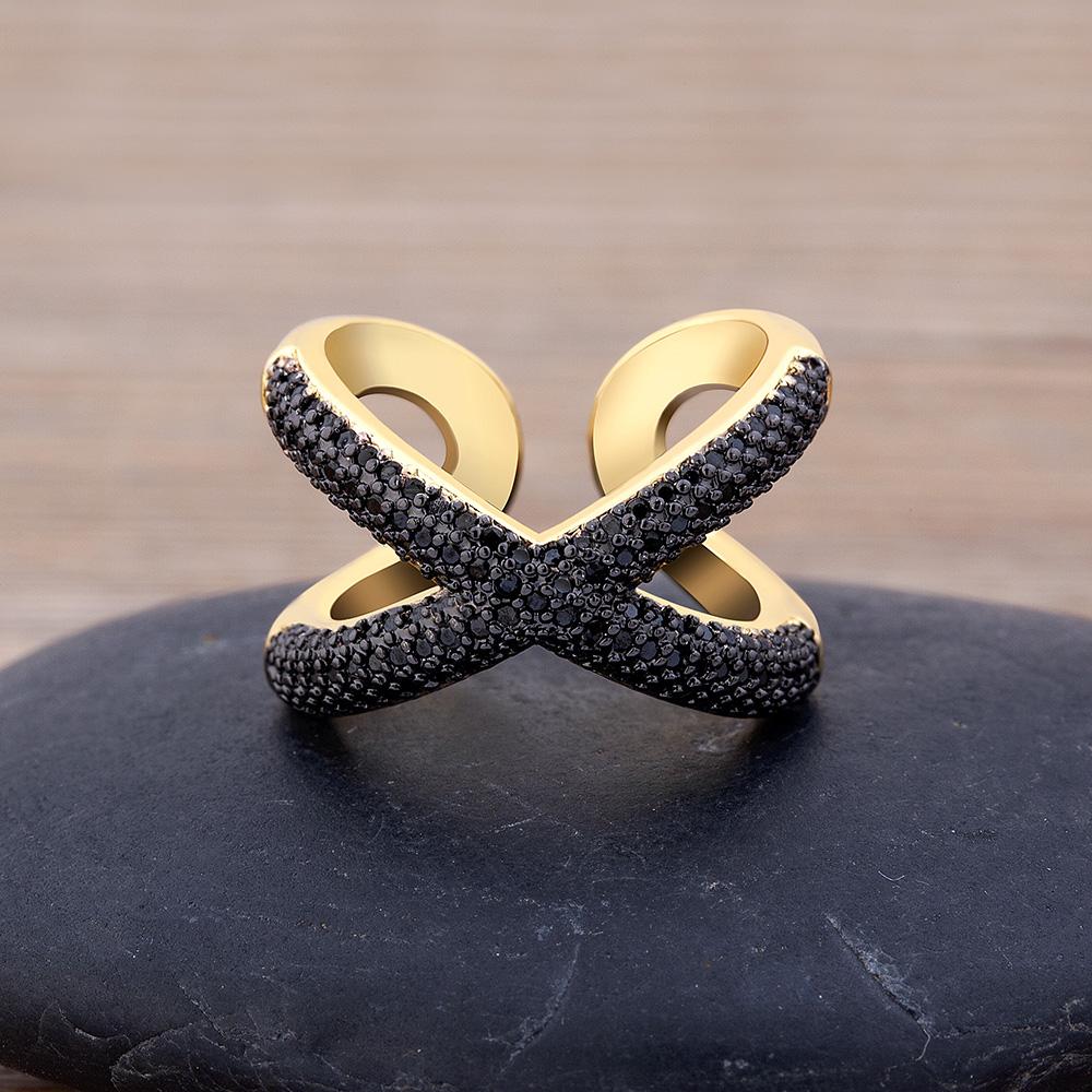 Charm Simple X Shape Cross Copper Zircon Ring Luxury CZ Stone 5 Colors High Quality Wedding Party Finger Adjustable Open Ring