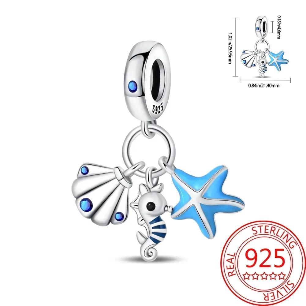 Kupfer Blau Ozean Serie Perlenanhänger Passend Für Das DIY Armband Der Marke Damenschmuck Freundin Geschenke