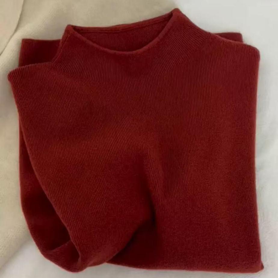 Simple Long-Sleeve Knit Sweater: Versatile Solid Color, Half-High Collar, Perfect for Autumn and Winter