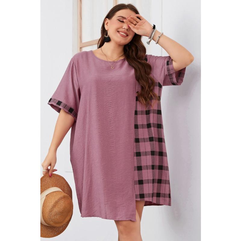 

Летнее женское платье с круглым вырезом, большие размеры, нерегулярные свободные платья с короткими рукавами 1XL розовый