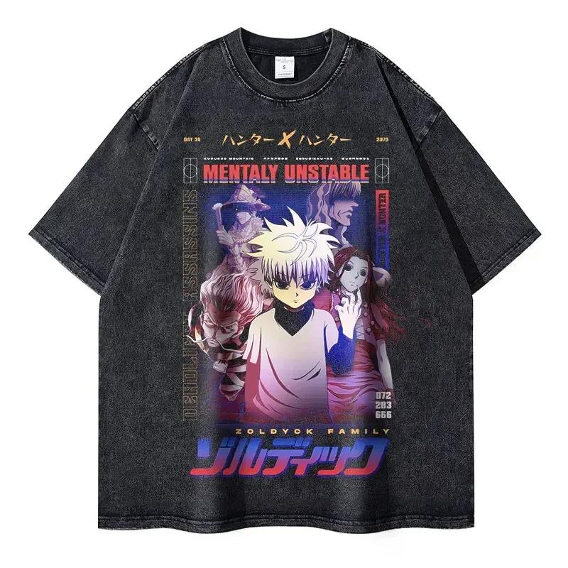Vintage Washed Anime Hunter X Hunter T-Shirt Men's and Women's  Cotton Comfortable Fit Tee Casual Streetwear Summer