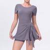 Fake Two-Piece Tight Nude Sports Short-Sleeved Dress, Thin Straps, Fitness U-Shaped Beautiful Back Yoga Tennis Skirt