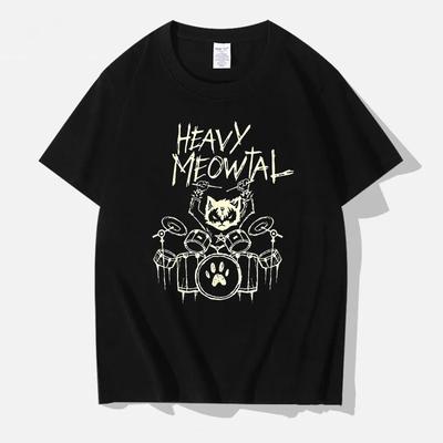 Women Unisex Tees Heavy Meowtal Cat Metal Music Gift Idea Funny Pet Owner T-Shirt Latest Printed Tops Shirt