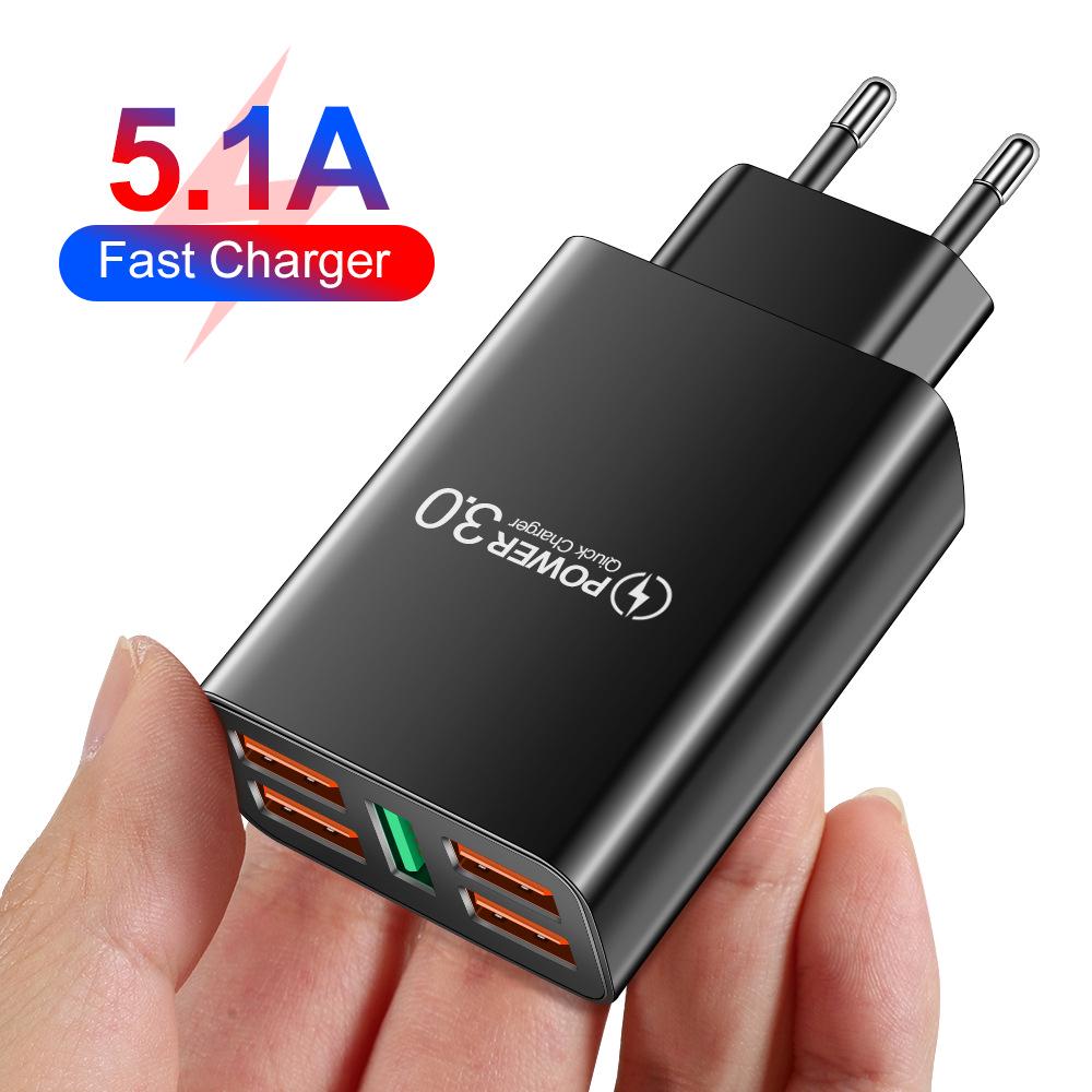 

Mark 5.1A Multi-Port USB Mobile Phone Charger with EU/US Plug EU Black