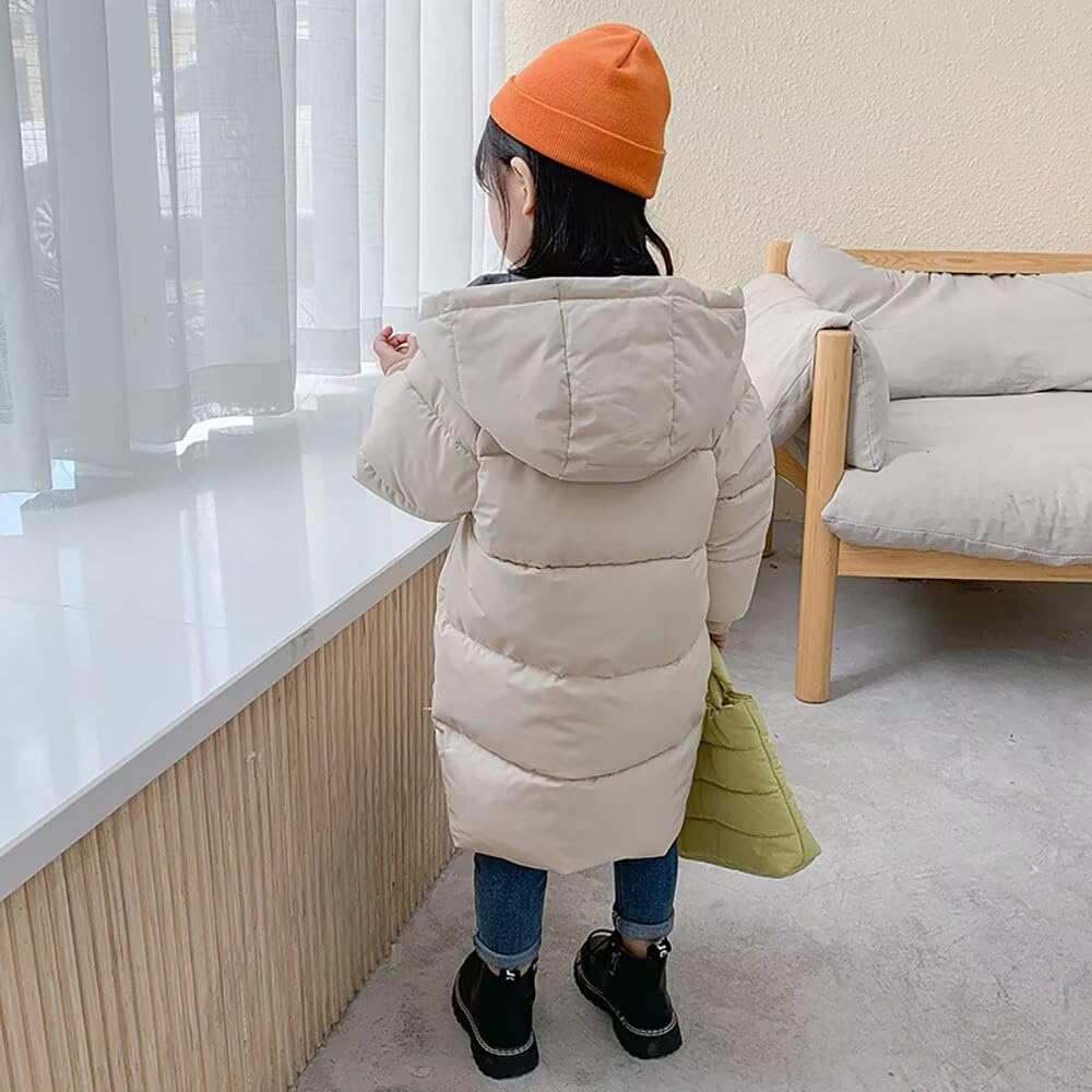 Kuhvvse Down for Girls and Solid Sizes Kids' Jacket, Padded, Boys, Warm, Cold-Proof, Windproof, Winter, Hooded, Color, 90-150 (140 Beige)