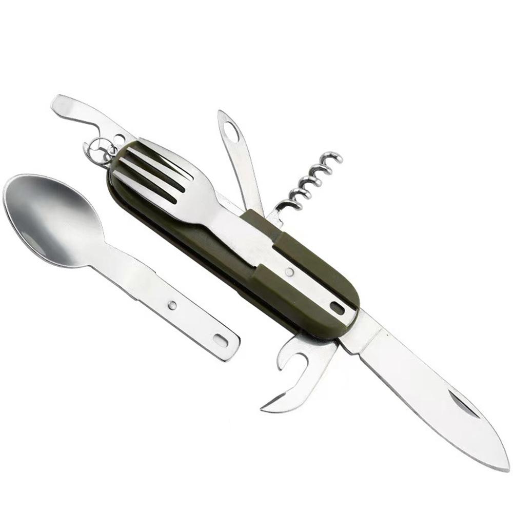 7 In 1 Multifunctional Outdoor Tableware Stainless Steel Foldable Fork Spoon Knife Picnic Camping Hiking Travelling Dinnerware