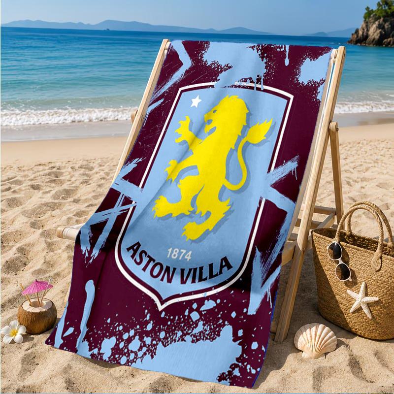 Asciugamano da Spiaggia con Stemma Aston Villa, Asciugatura Rapida, Facile da Curare, Adatto sia per il Fitness che per le Vacanze al Mare, Essenziale per lo Sport