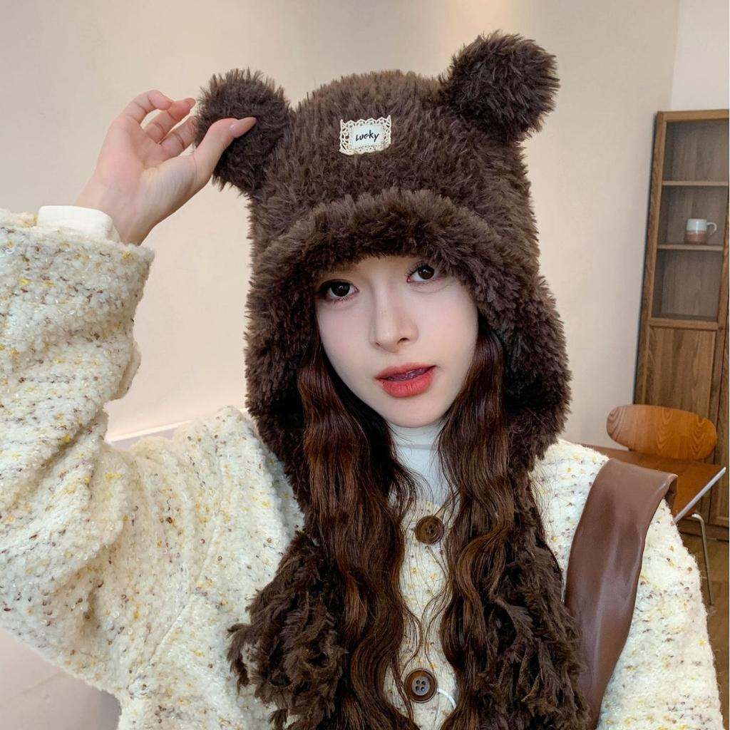 Cute Little Bear Hat for Women In Autumn and Winter Plush New Korean Knitted Hat Versatile Warm Ear Protection Thickened Fashionable Casual