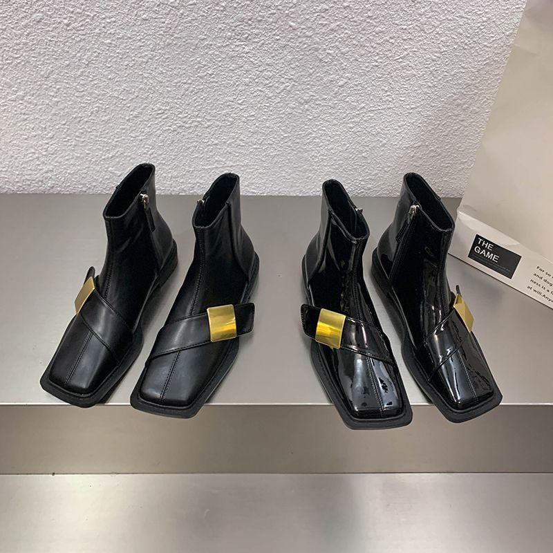 Versatile Single Boots Temperament Martin Boots Black Square Head Thin French Small Short Boots Women's Shoes 2025 New Spring and Autumn