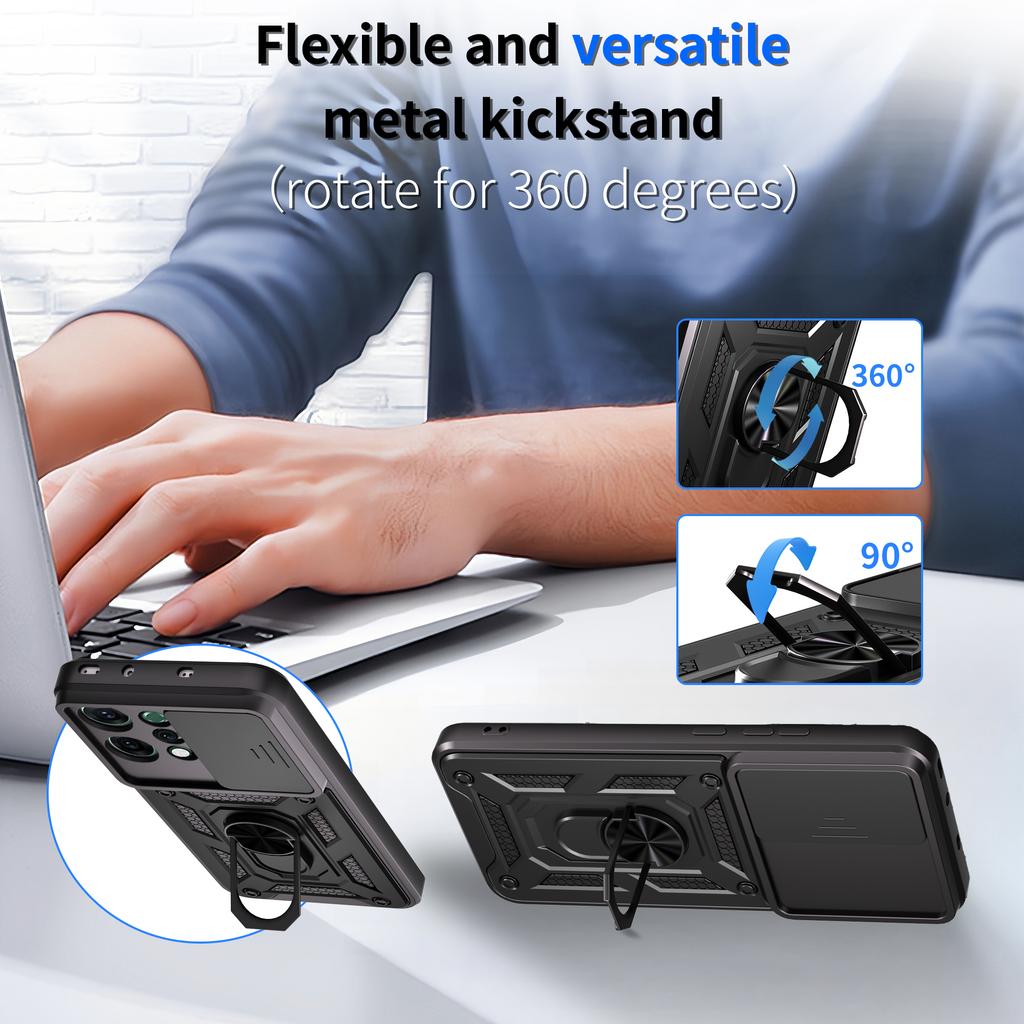 For Oppo Reno14 5G (Global) Case with Slide Camera Lid PC+TPU Kickstand Phone Cover