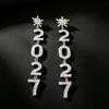 Sparkling 2027 Number Rhinestone Earrings for Women New Year Party Dangle Drop Earrings Fashion Jewelry Gift
