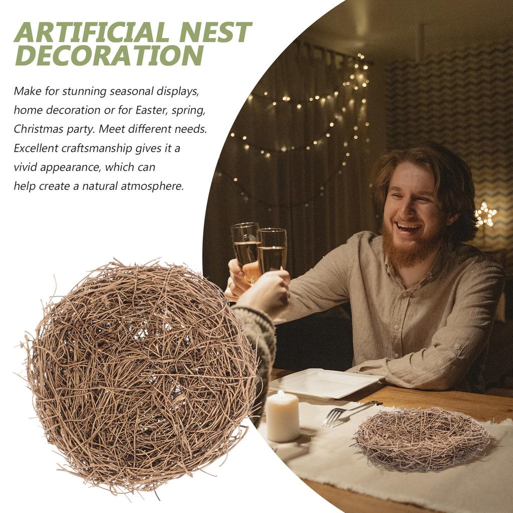 Artificial Rattan Bird Nest Ornament Decorative Spring Nest Photo Prop for Easter Party Home Garden Decoration Craft Project