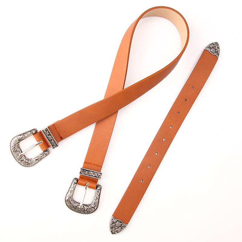 Explosive Women's Belt Personality Retro Style Double-ended Carved Buckle Fashion Versatile Clothing Decoration Belt