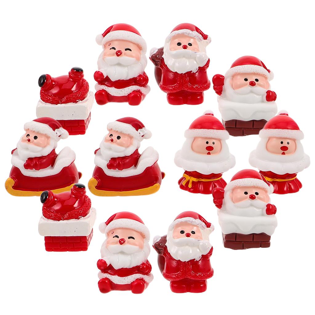 12Pcs Resin Santa Claus Christmas Decorations Miniature Xmas Tabletop Decor DIY Holiday Craft Ornaments Festive Home Office