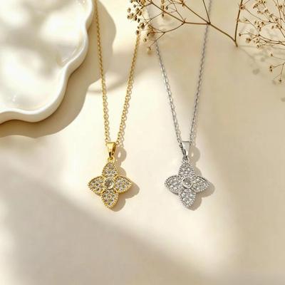 Gold-Plated Four-Leaf Clover Diamond Necklace - Women's Summer Elegant Light Luxury Fashion Trend