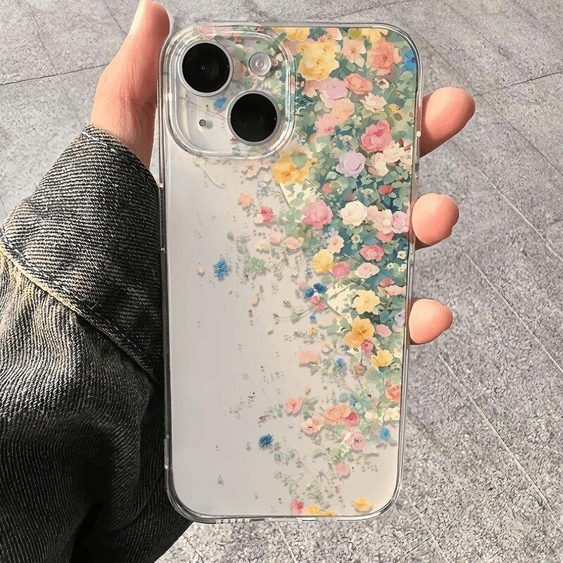

Cartoon Flower Pattern Clear Minimalism TPU Case For IPhone 17 Pro Max Air 11 15 12 14 13 16 Pro Max Plus 16e 17Pro Cute Cover For iPhone 16 Plus