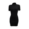 Slim Fit Short Dress High Collar Solid Color Short Sleeves Versatile Fashion Temperament