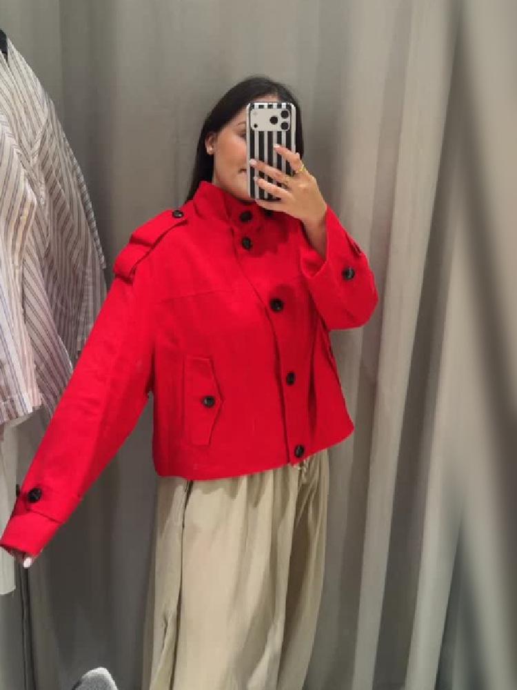 Giacca Casual Slimming da Donna a Collo Alto Retro a Petto Singolo
